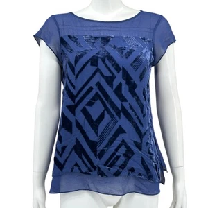 White House Black Market Top Womens 6 Blue Velvet Sheer Fairy Grunge Office Work - Picture 1 of 10