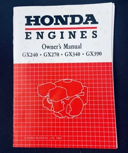 Honda GX240 GX270 GX340 GX390 Engine Owners Manual 1993 - Imagen 1 de 8