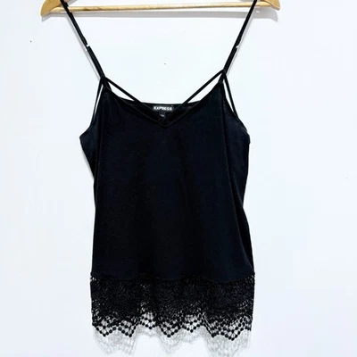 Camiseta sin mangas Express para mujer M negra con ribete de ganchillo Y2K festival camiseta básica sin mangas Foto 1 de 4