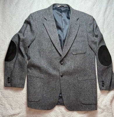 Stafford 粗花呢夹克 44R 灰色斑点补丁口袋运动外套肘部贴片 — 第 1/4 张图片