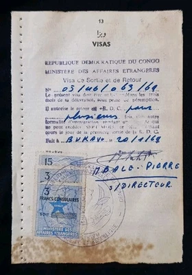 Congo FRANCOS CONSULARES de colección temprana 3 estampillas de ingresos en página de visas de pasaporte usado Foto 1 de 3