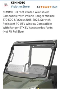  Parabrisas Ranger compatible con Polaris Ranger mediano 500 570 ventilado - Imagen 1 de 19