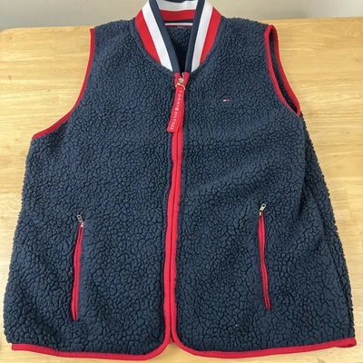 Tommy Hilfiger Chaqueta Chaleco Mujer Mediano Imitación Piel Azul Marino Rojo Blanco Cremallera Completa Foto 1 de 4
