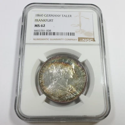 1860 NGC MS62 - Frankfurt Toned Silver Germany Taler Coin #57990A - Image 1 of 3