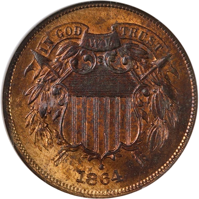 1864 Two (2) Cent Piece Large Motto NGC MS65 RB Superb Eye Appeal Strong Strike - Image 1 of 4