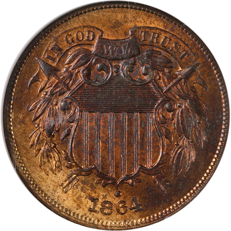 1864 Two (2) Cent Piece Large Motto NGC MS65 RB Superb Eye Appeal Strong Strike - Image 1 of 4