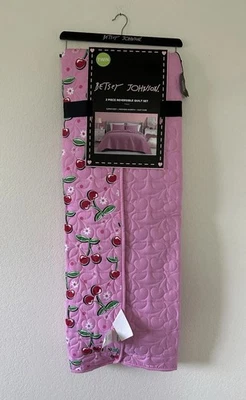 New! 2 Piece Set Betsey Johnson Reversible Pink Twin Quilt Cherries 🍒 - Image 1 of 4