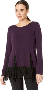 Karen Kane Women's Lace Inset Sweater, Purple/Black, Small - Picture 1 of 3