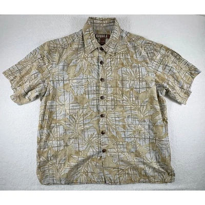 Kahala 1936 Collectors 衬衫大号夏威夷纽扣米色花卉短袖 — 第 1/4 张图片