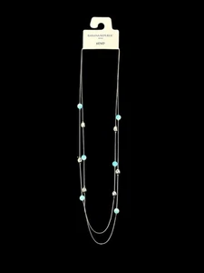 Banana Republic Longer Layered Necklace Light Blue And Silver Toned Beads NWT - Picture 1 of 3