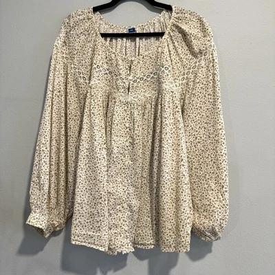 Blusa Old Navy Botão para Cima Camponesa Cottagecore Ditsy Floral Manga Longa XXL - Imagem 1 de 4