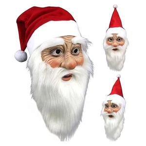 Weihnachten Weihnachtsmann Latex Maske mit Bart Hut Cosplay Kostüm Vollgesichtsmaske - Bild 1 von 7