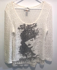 Top Joseph Ribkoff Blanco Tejido Cuello Redondo Manga Larga Talla 12 Marilyn Monroe - Imagen 1 de 8