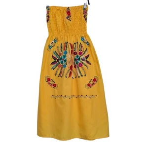 Yellow Strapless Midi Dress Mexican Style Dress - Picture 1 of 8