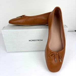 Nordstrom Noelsie-Lea Leather Ballet Flats NEW 7.5 Tan Toffee Brown - Picture 1 of 7