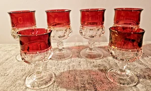 Vintage Dining Kings Crown Ruby Flash Red Thumbprint Glass Set of Six 4 Lrg 2 sm - Picture 1 of 11