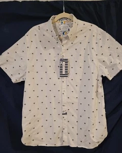 NWT Denim Flower Large $44 Ricky Singh Tropical Button Down Camp Shirt New Palm - Bild 1 von 11