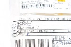 Packung NEU AVX Corporation 1812SC472KAT1A CAP CER 4700PF 1,5KV X7R 1812 - Bild 1 von 2