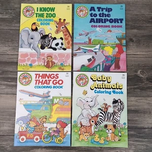 4 Vintage Malbücher kreative Kinderpresse Flughäfen & Tiere Aktivität unbenutzt neu aus altem Lagerbestand - Bild 1 von 14