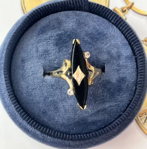 Vintage Onyx Marquise 14K Yellow Gold Ring - Picture 1 of 6