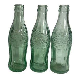 Vintage Lot of 3 Coca Cola Bottles Green Coke Bottles Roxboro NC - Picture 1 of 4