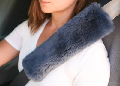 Cinto de segurança de pele de carneiro Merino azul único 12 polegadas de comprimento alça de ombro feito nos EUA - Imagem 1 de 4