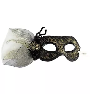Pier 1 Masquerade Spider Mask VTG Gold Glitter Black Sequin Animal Floral Print - Picture 1 of 17