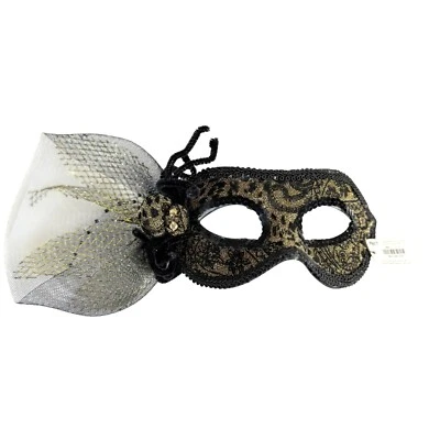 Pier 1 Masquerade Spider Mask VTG Gold Glitter Black Sequin Animal Floral Print - Image 1 of 4
