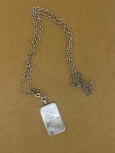 925 Sterling Silver Fine Silver Bar Pendant on 925 Silver Chain, 62cm long. - Imagen 1 de 5