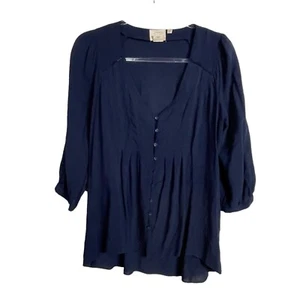 Anthropologie Vanessa Virginia Blue Button Up High Low Blouse Size 4 - Picture 1 of 5