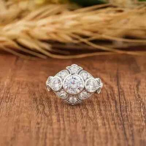 1.50Ct Art Deco Vintage Style Moissanite Engagement Ring In 925 Stearling Silver - Picture 1 of 5