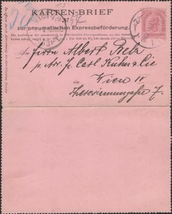 AUSTRIA, 1895. Pnuematic Letter Card H&G 3, Vienna - Picture 1 of 1