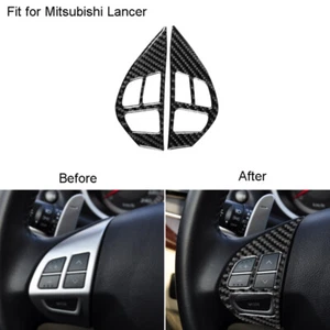 For Mitsubishi Lancer 2008-2014 Carbon Fiber Steering Wheel Button Cover Trim - Picture 1 of 12
