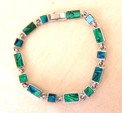 Delicate Abalone Shell pulseira de elos oblongos e quadrados folheada a prata 7,25" - Imagem 1 de 4