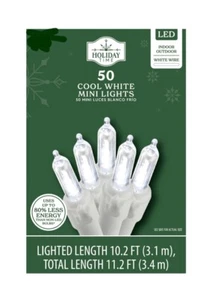 Holiday Time 50-Count Mini Cool White LED Christmas String Lights W/ White Wire - Picture 1 of 7