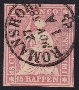1855-57 SWISSER, Zumstein Catalog No. 24 - 15 Pink Carmine Rappen - Certified - Picture 1 of 3
