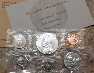 1967 PANAMA 6 Coin Proof Set 1 & 1/2 SILVER BALBOA W/ Certificate & Envelope - Picture 1 of 11
