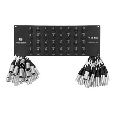 proreck 32-Channels Rack Mount Splitter Cable XLR TRS Combo Set 15*30ft