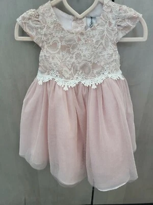 Vestido de malla de encaje brillante "ORO ROSA" bordado talla 18 meses ediciones raras Foto 1 de 4