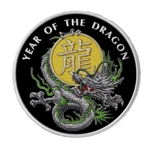 2024 Laos Year of the Green Dragon Silver Color Coin Proof Lunar Chinese Zodiac - Picture 1 of 3