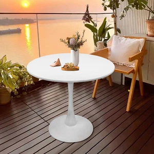 Round Tulip Pedestal Dining Table Mid-Century Modern Coffee Leisure Table White - Picture 1 of 20