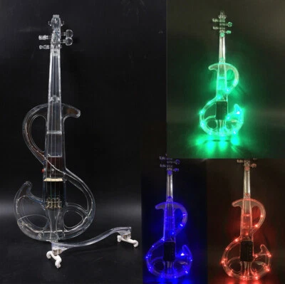 4/4 Electric Violin Transparent Crystal Acrylic Body 3 Colors Led Light Case Bow - Image 1 of 4