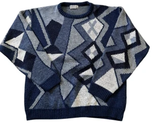 Vintage AREA By TAG Knit Pullover Sweater Size M 100% Acrylic Blue Made In USA - Picture 1 of 8