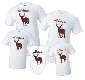 Buffalo Plaid Deer Rustic Christmas Birthday Matching T-shirts Party Family - Picture 1 of 12