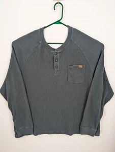 LL Bean Shirt Men's 3XL Thermal Long Sleeve Henley Green Pocket Waffle Knit - Picture 1 of 8