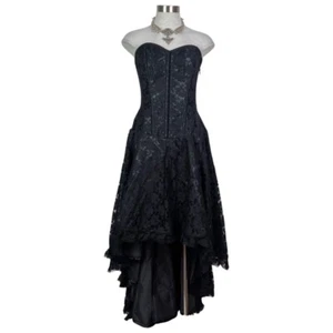 BURLESKA GOTHIC DEVINE VINTAGE VAMPIRE WEDDING PROM VICTORIAN BLACK CORSET DRESS - Picture 1 of 12