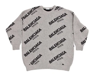 Balenciaga Jacquard Allover Logo Oversized Crew Neck Sweater FR 38 - US Medium - Picture 1 of 12