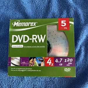 Memorex DVD-RW 5PK 4X / 4.7 GB / 120 min Pack of 5 New - Picture 1 of 2