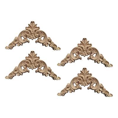4Pcs Unpainted Wooden Carved Decals Wood Carved Appliques Corners Onlays For • 7.29€