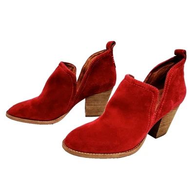 Jeffrey Campbell Rosalee Ankle Boots Red Suede Stacked Heel Booties Women's Sz 9 - Image 1 of 4
